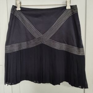 Catherine Maladrino Silk Crisscross Pleated Lined Black Skirt Sz 8 Unworn Cond